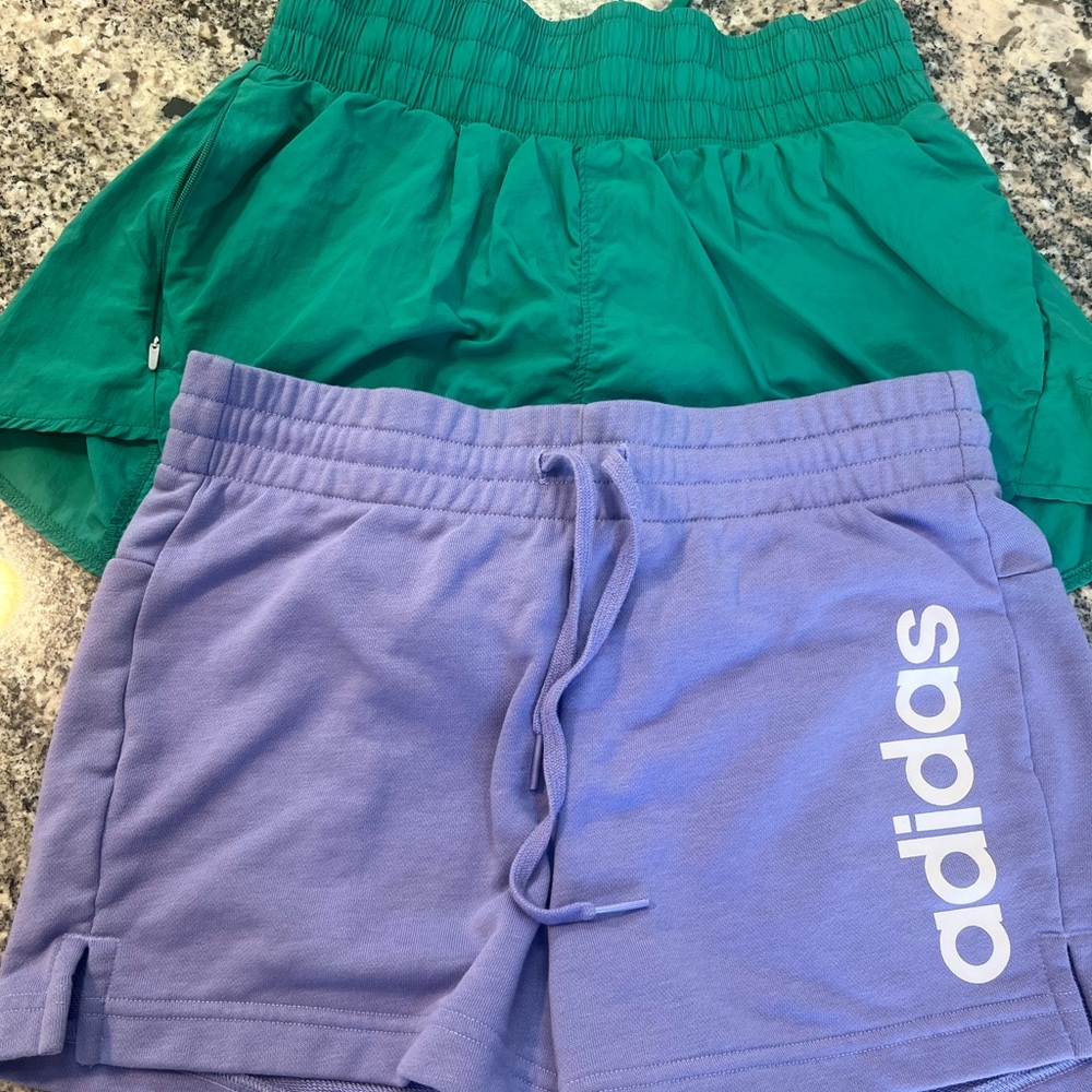 #312 Adidas and All In Motion Women's Lavender and Teal Athletic Shorts.